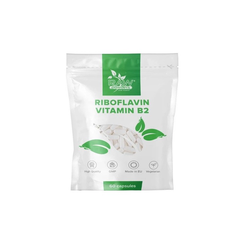 Raw Powders Riboflavina (Vitamina B2) 100mg 60 Capsule Beneficii Vitamina B2: conversia proteinelor în energie, ajuta la preveni