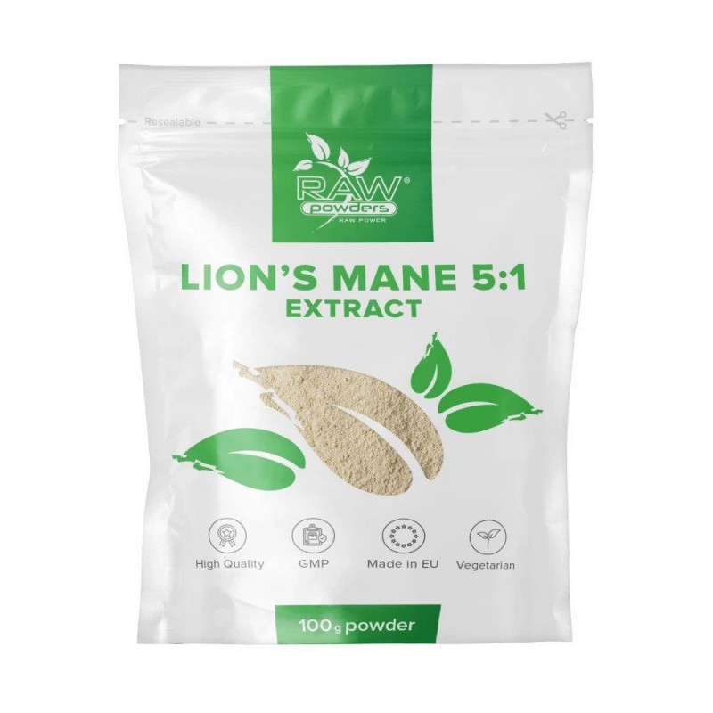 Lion's Mane 5: 1 Extract Pulbere 100 grame, Raw Powders Lion's Mane beneficii: poate proteja împotriva demenței, ajută in amelio